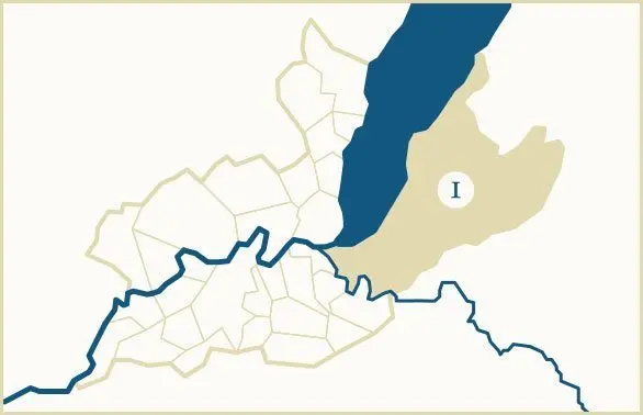 Une carte simplifié de Genève avec la région entre Arve et Lac indiquée